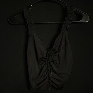 SHEIN Black Ruched Tie-Front Crop Top